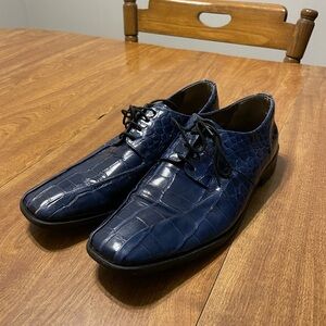 Men's Blue Crocodile Pattern Dress Shoes